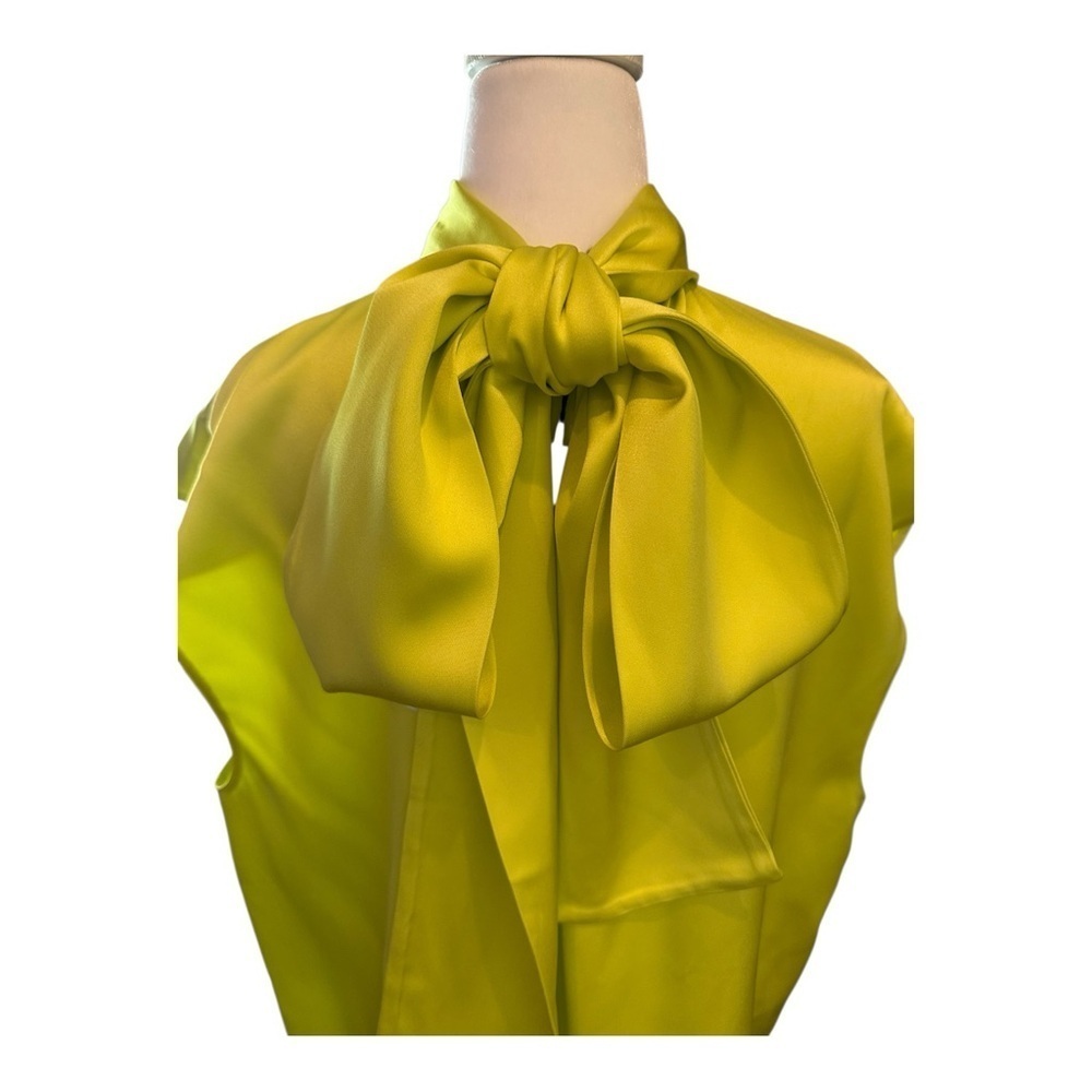 NEW PRADA Chartreuse Silk Blouse with Mandarin Collar - Picture 4 of 7